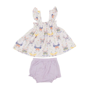 Angel Dear- Botany Butterflies Ruffle Strap Smocked Top and Diaper Cover