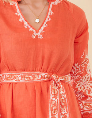 Spartina- Sunita Linen Callawassie Coral Embroidery Dress