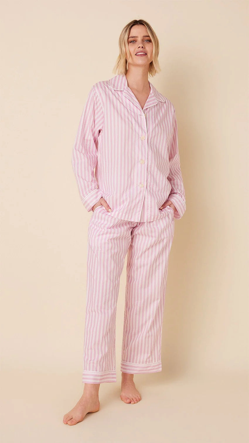 The Cat's Pajamas-Classic Stripe Luxe Pima Pajama PINK