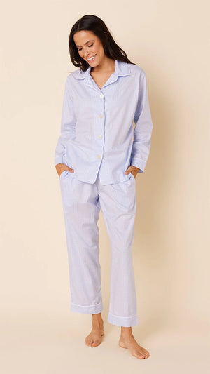 The Cat's Pajamas- Classic Stripe Luxe Pima Pajama Blue