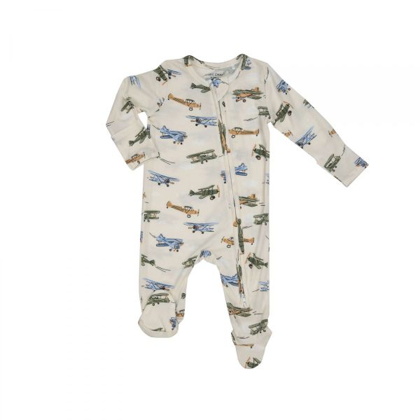 Angel Dear- Vintage Airplane 2 Way Zipper Footie - Green Multi