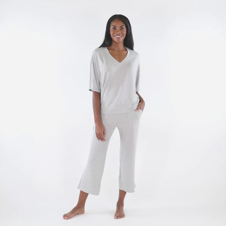 Softies- Dream Relaxed V-Neck with Capri Lounge Set- Grey