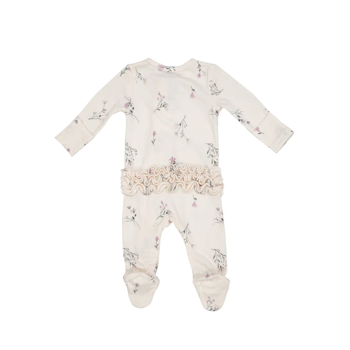 Angel Dear- Wispy Floral 2 Way Ruffle Zipper Footie- Ivory
