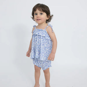 Angel Dear- Blue Calico Floral Ruffle Top and Bloomer