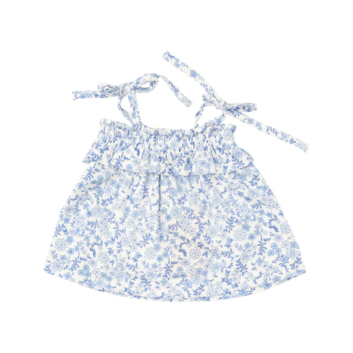 Angel Dear- Blue Calico Floral Ruffle Top and Bloomer