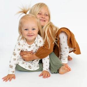 Angel Dear- Mocha Rose Ditsy Peplum Top and Flare Pant- Ivory