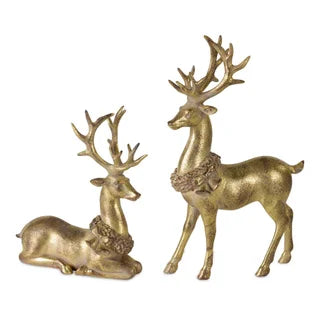 K&K Interiors- Set of 4 Antique Gold Resin Deer
