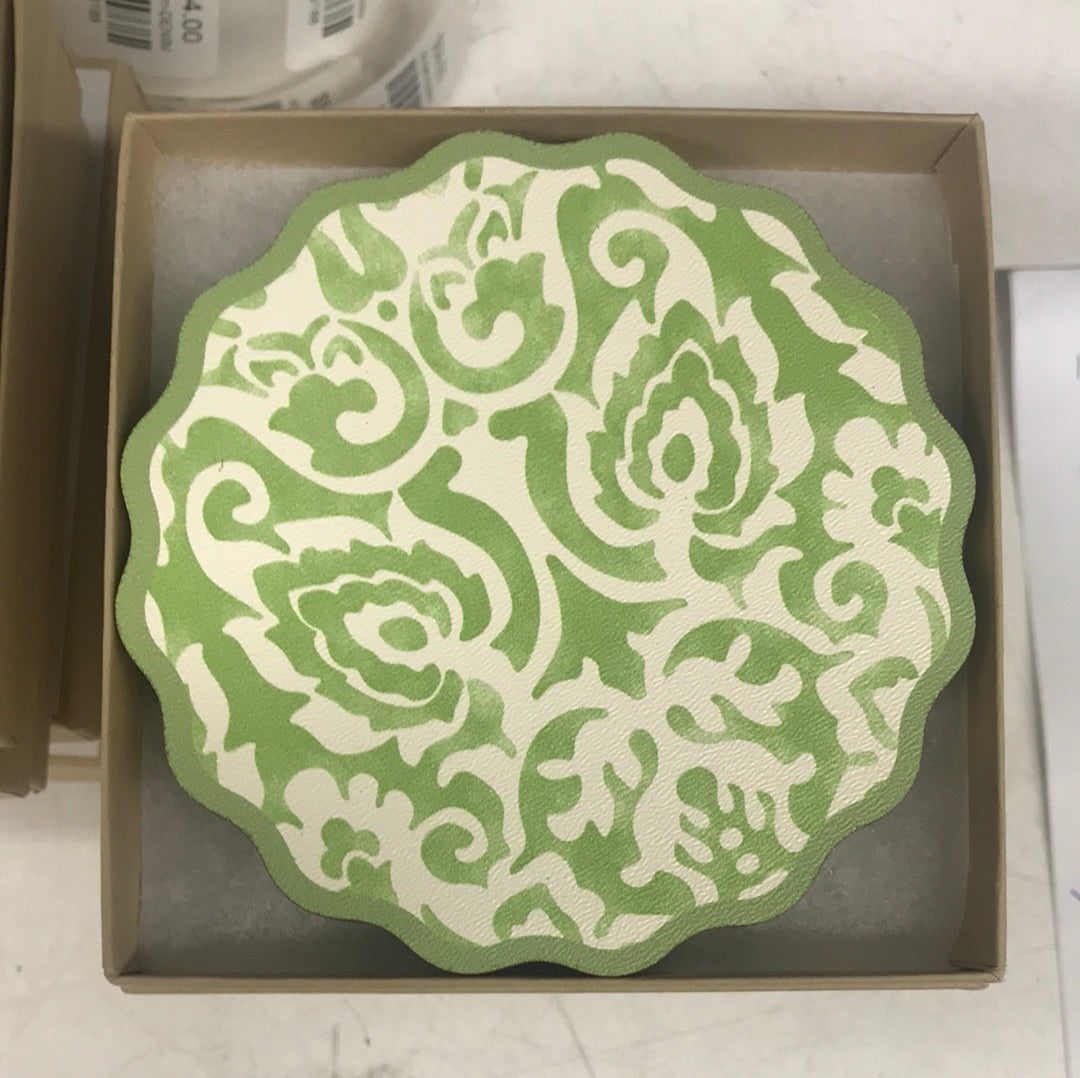 Holly Stuart Home- Scallop Damask Coaster- Grass