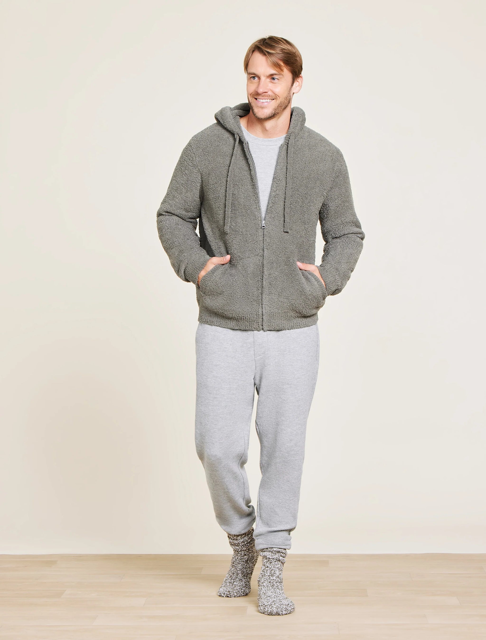 Barefoot Dreams CozyChic Men s Hoodie Olive Branch