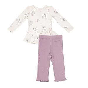 Angel Dear- Wispy Floral Peplum Top and Flare Pant - Ivory