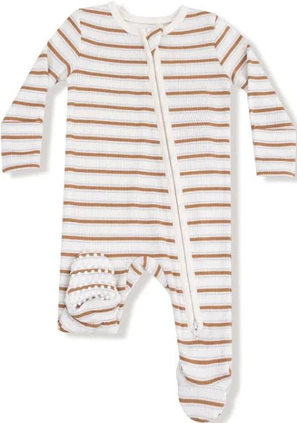 Angel Dear- Vintage Stripe Brown 2 Way Zipper Footie