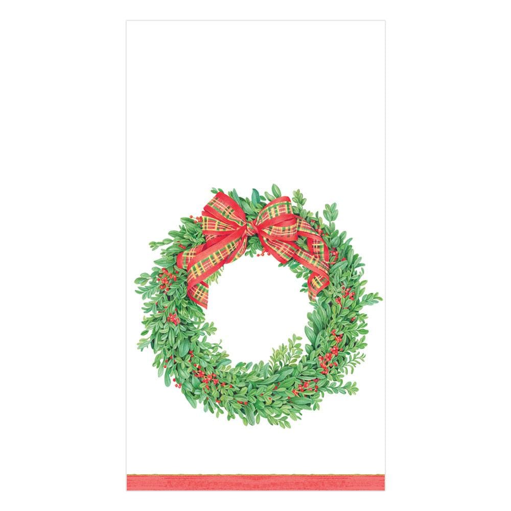Caspari-Boxwood and Berries Wreath Paper Guest Towel Napkins - 15 Per Package