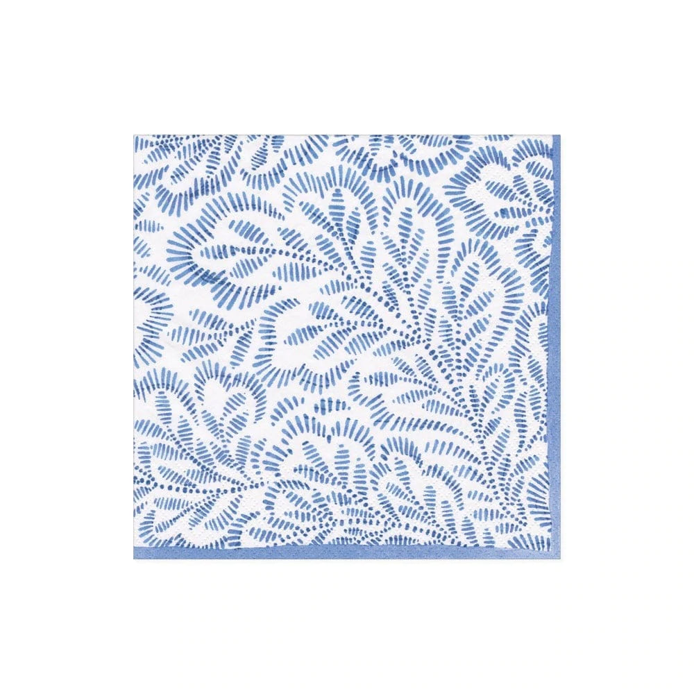 Caspari- Napkin Luncheon Block Print Leaves Blue