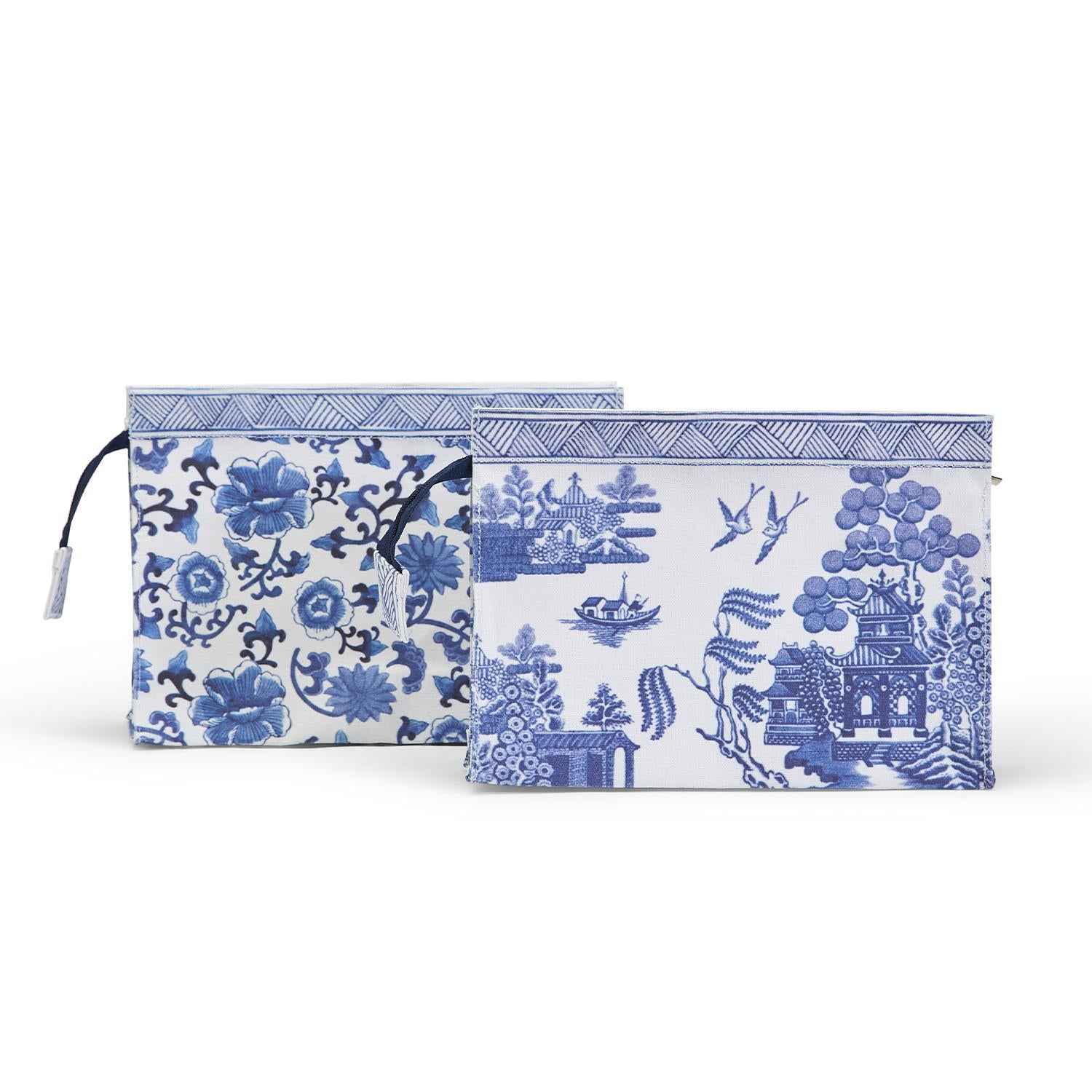Two’s Company - Chinoiserie Multipurpose Pouch Assorted 2 Designs: Blue Floral and Blue Willow - Cotton Canvas