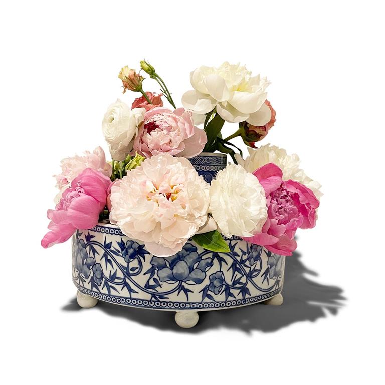 Two's Company - Blue And White Hand Painted Floral Arranger