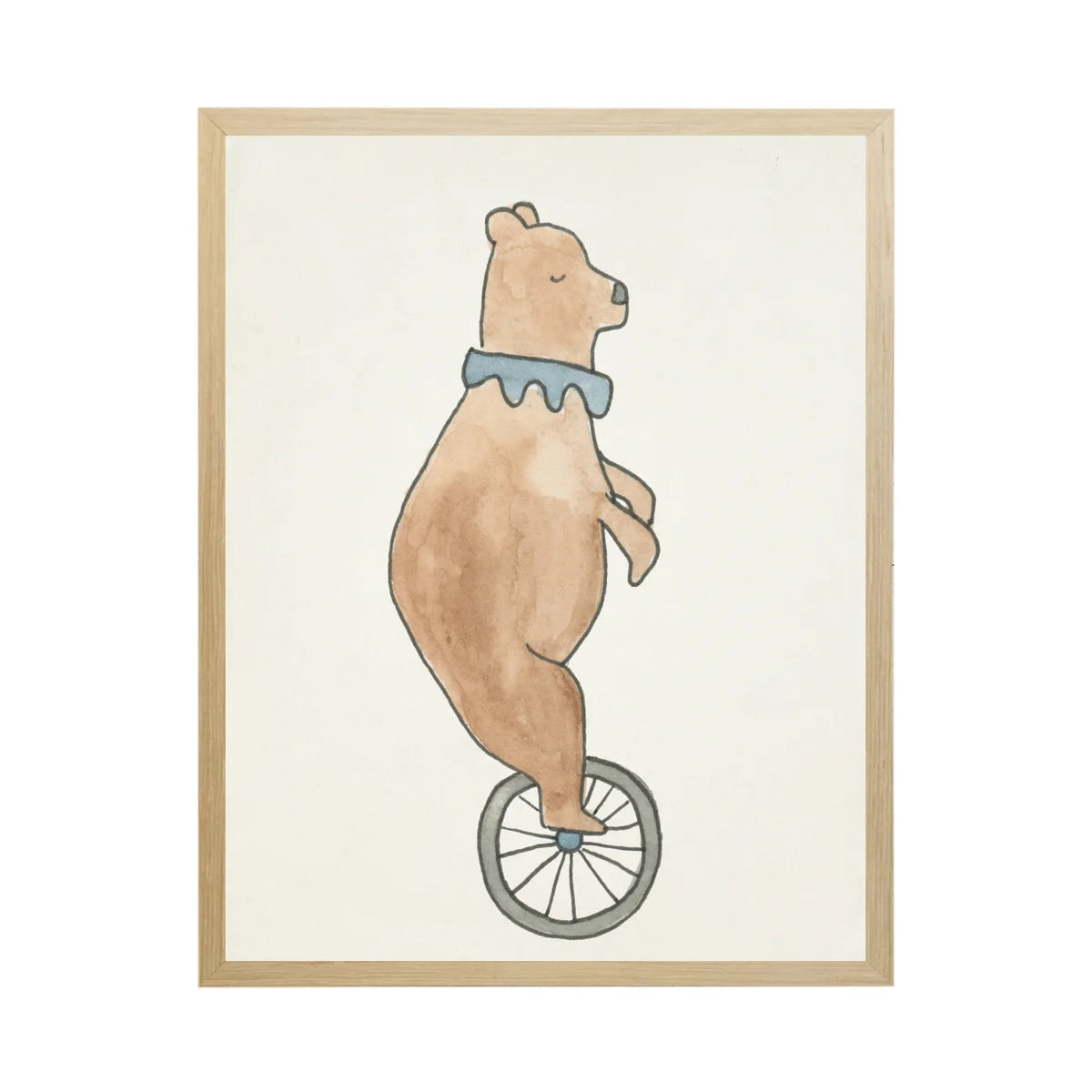 Antique Curiosities- 12X16 Watercolor circus bear on unicycle