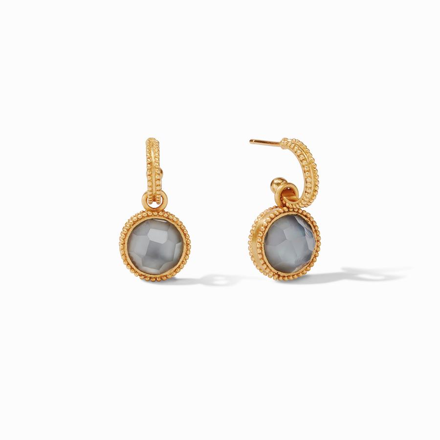 Julie Vos- Fleur-de-Lis Hoop & Charm Earring Gold Irisdescent Charcoal Blue
