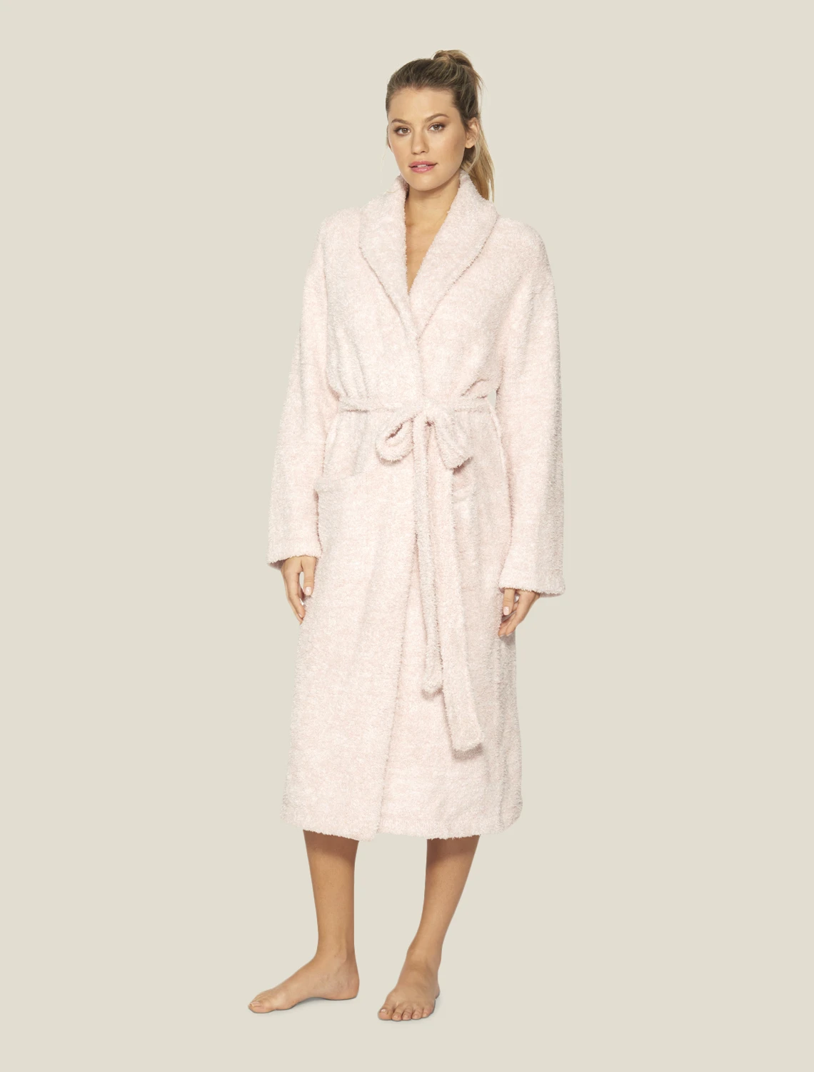 Barefoot Dreams - CozyChic® Heathered Adult Robe - He Dusty Rose / White