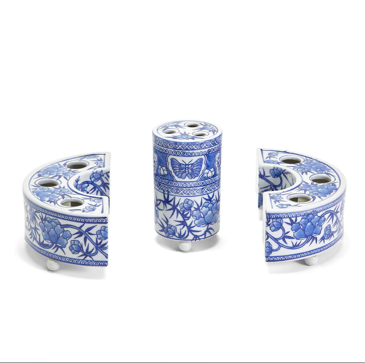 Two's Company - Blue And White Hand Painted Floral Arranger