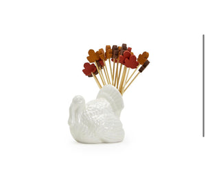 Two's Company- Turkey Pick Holder w/20 Leaf Picks in GB