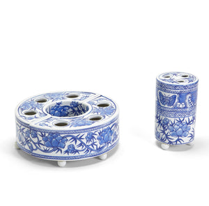 Two's Company - Blue And White Hand Painted Floral Arranger