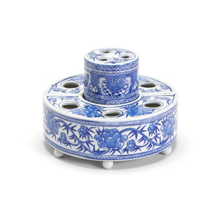 Two's Company - Blue And White Hand Painted Floral Arranger