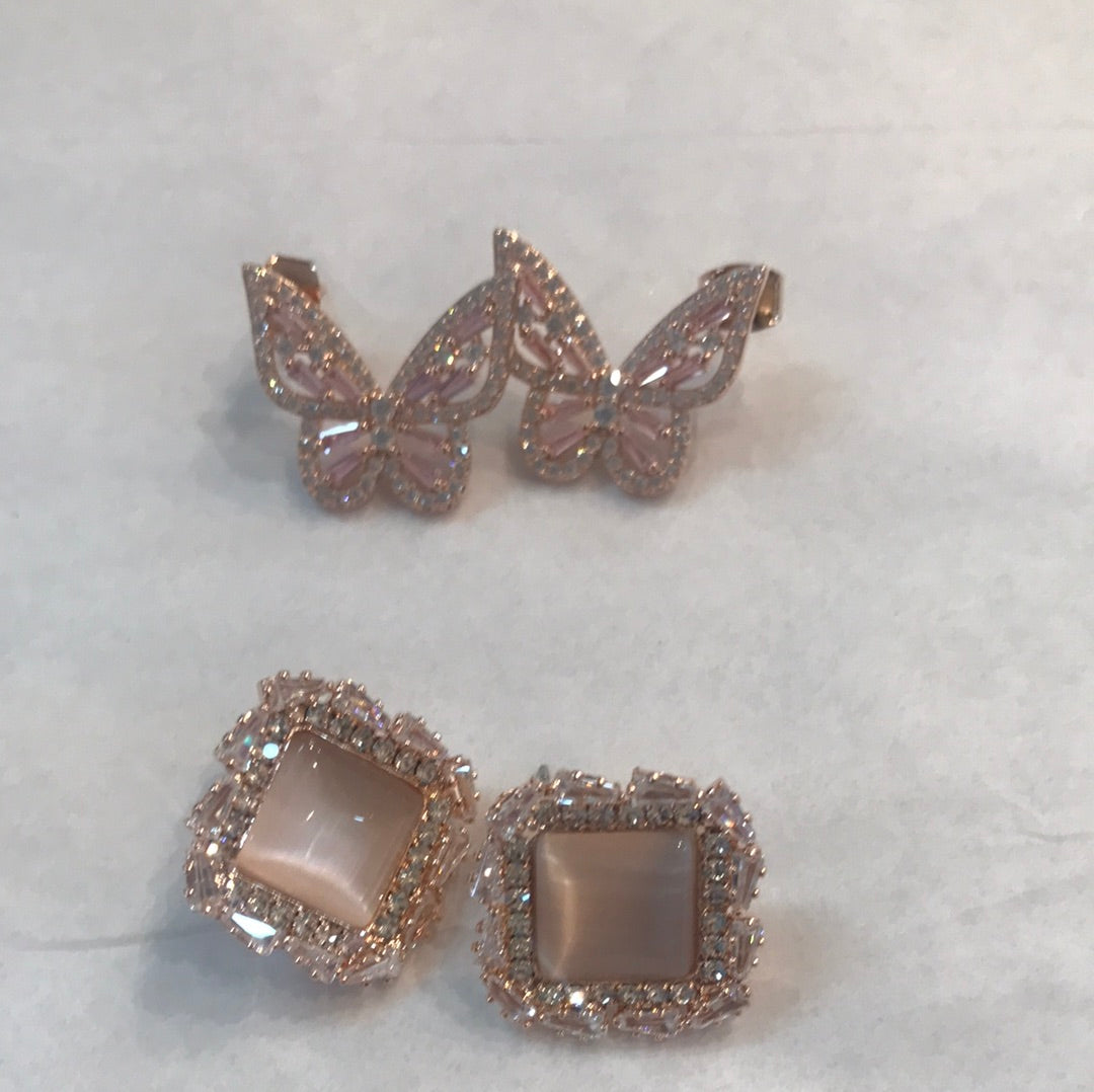 CW-Pink Butterfly/Square Earrings